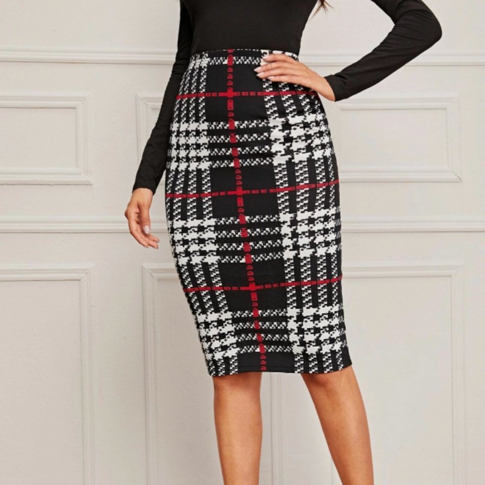 Plaid High-Rise Pencil Skirt